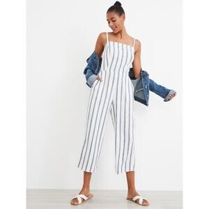 Old Navy Size Small Striped Linen Blend Cami Jumpsuit White Blue